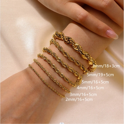 Bracciale A Catena In Corda Intrecciata Placcato Oro 18K Acciaio Inossidabile Gioielli Eleganti Minimalisti Per Donne Uomini