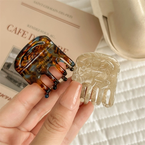 Pince À Cheveux En Acétate Mini Carrée Style Français Fait Main Motif Écaille De Tortue Marbre Pour Queue De Cheval Femmes