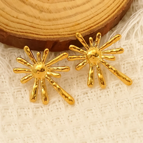 18K Vergoldete 304 Edelstahl Sonnenstrahl Ohrstecker Unregelmäßige Radiale Lava Textur Geometrischer Schmuck Für Damen