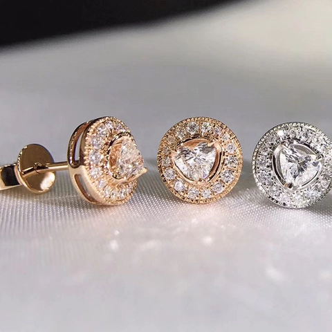Heart Shaped Halo Stud Earrings Copper Cubic Zirconia Shiny Minimalist Jewelry For Women