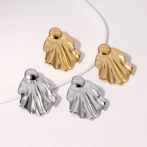 Unregelmäßige Gewellte Plissierte Ohrstecker Edelstahl 18K Vergoldet Moderner Minimalistischer Vintage Übertriebener Stil Damen