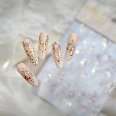 5D Embossed Nail Art Stickers Gold Stamping Retro Jewelry Gem Pattern DIY Decals For Women Kids Manicure Decoration