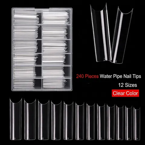 Puntas De Uñas Postizas Extra Largas En Forma De C Transparentes Cuadradas De Plástico ABS Cubierta Completa Uñas Artificiales Para Salón Profesional Manicura DIY