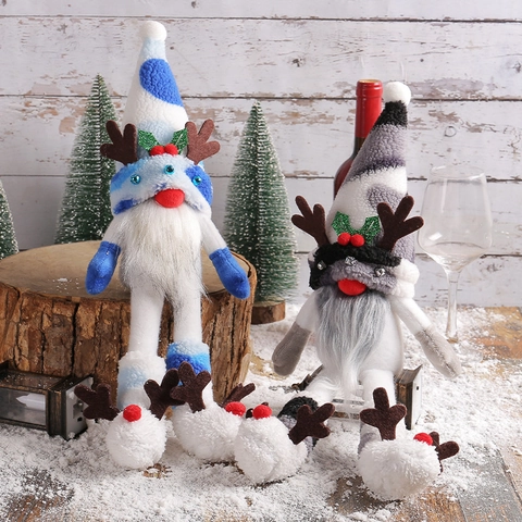 Gnome De Noël À Cornes De Renne Peluche Poupée Sans Visage Longue Jambe Décoration De Table Ornement De Fête Tissu Coton PP
