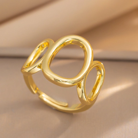Geometrischer Hohler Ring 18K Vergoldetes Messing Minimalistisch Dreifach Oval Offen Verstellbar Mode Schmuck Damen