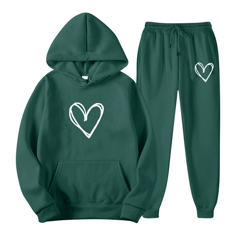 Sweat À Capuche Et Pantalon De Jogging Mélange Polyester Coton Imprimé Cœur Manche Longue Poche Kangourou Survêtement Homme