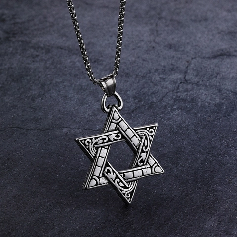 Star Of David Anhänger Halskette Edelstahl Vintage Geschnitzt Hexagramm Durchbrochene Wikinger Gotik Schmuck Für Herren