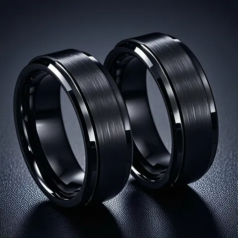 Stainless Steel Band Ring For Men Brushed Matte Finish Stepped Beveled Edge Minimalist Industrial Trendy Jewelry