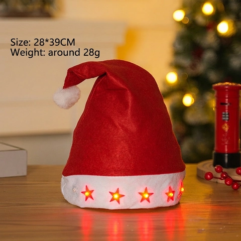 Merry Christmas Hat For Adults Kids Santa Claus Reindeer Snowman LED Light Sequin Non-Woven Plush Hat Holiday Party Gift Decor