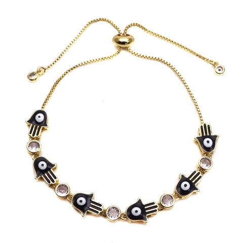Hamsa Hand Evil Eye Adjustable Bracelet Brass Colorful Enamel Zircon Ethnic Hip Hop Jewelry For Women Men