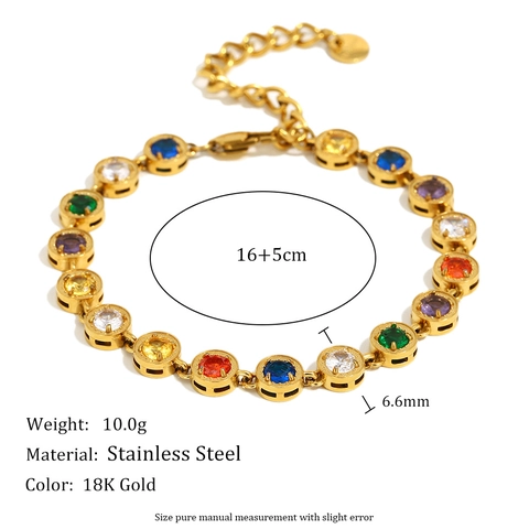 Halskette Und Armband Mit Rundem Zirkonia 18 Karat Vergoldeter Edelstahl Regenbogen Geometrischer Schmuck Damen