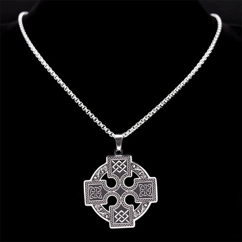 Collana Con Pendente Croce Celtica Acciaio Inossidabile Vichingo Nordico Amuleto Druido Irlandese Nodo Gioielli Da Uomo