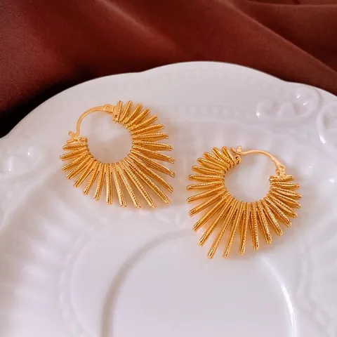 Sunburst Radial Linie Herzform Creolen Kupfer Geometrisch Übertrieben Westliche Mode Trendiger Nischenschmuck Für Damen