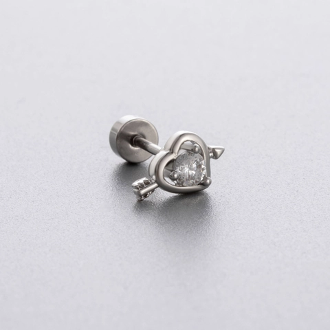Cartilage Stud Earrings Titanium Steel Emerald Green Zircon Heart Fan Shape Unique Elegant Niche Screw Back For Women