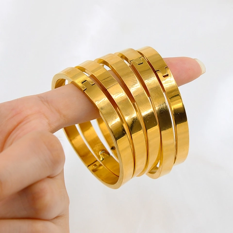 Ovaler Armreif Edelstahl 18K Vergoldet Minimalistisches Scharnier Armband Poliert Modeschmuck Für Damen