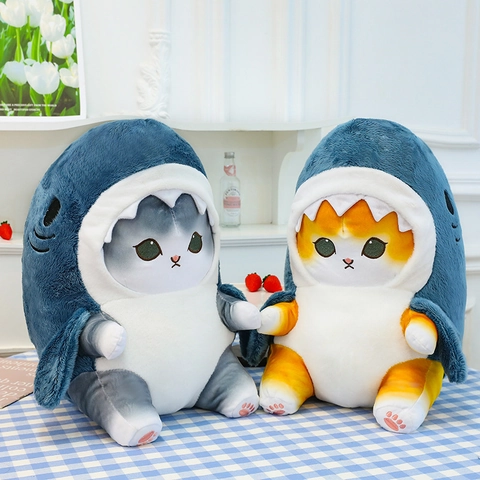 Shark Cat Plush Toy Soft Stuffed Animal Doll Transforming Kitty Cartoon Decorative Pillow Gift For Kids