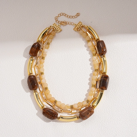 Grote Acryl Kralen Ketting Voor Dames Vintage Marmer Inktwassing Textuur Boheemse Lange Trui Ketting Mode Accessoire