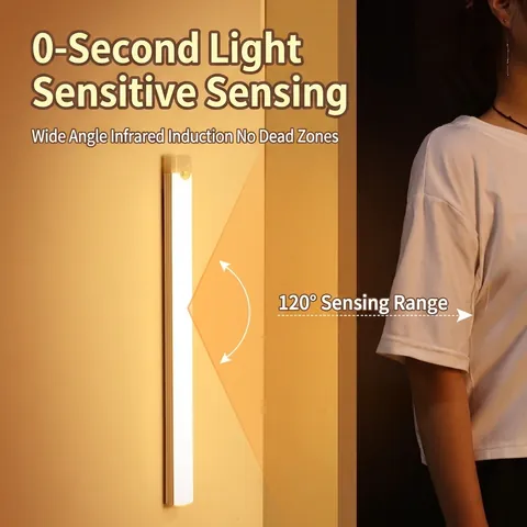 LED Motion Sensor Cabinet Light Bar USB Rechargeable Magnetic Wireless Under Closet Night Lighting Dimmable Wardrobe Tube