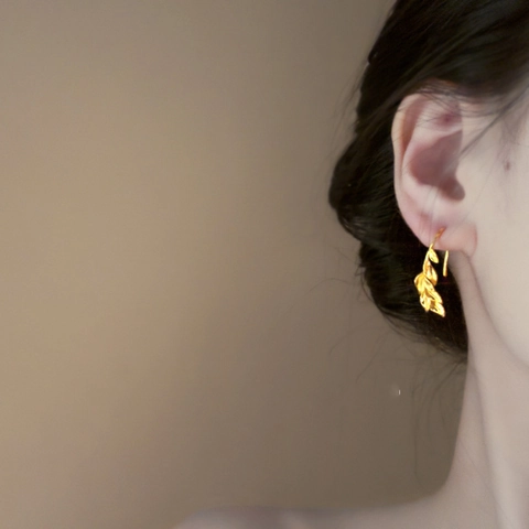 Leaf Dangle Earrings 18K Gold Plated Copper Metal Ear Hook Vintage Elegant Jewelry For Women