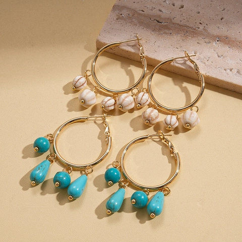 Orecchini A Cerchio Bohémien Con Pendenti In Pietra E Silver Earring Post Gioielli Etnici Retro Per Donna