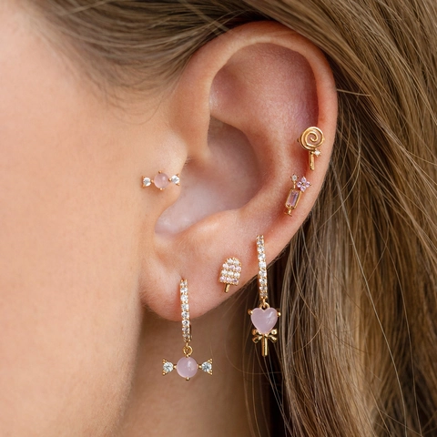 Messing 18K Vergulde Zirkoon Dessert Snoep Ijs Hart Stud Oorbellen Voor Dames Meisjes Leuke Sieraden Accessoires