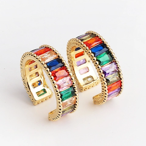 Bunter Zirkonia Verstellbarer Ring Kupfer Echt Vergoldet Regenbogen Kristall Geometrischer Modeschmuck Für Frauen