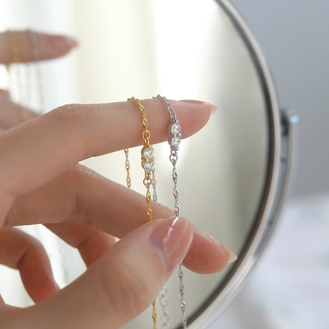 Elegant S925 Sterling Silver Zirconia Water Wave Bracelet For Women Luxury Adjustable Chain Trendy Minimalist Jewelry Fashion Hand Accessory