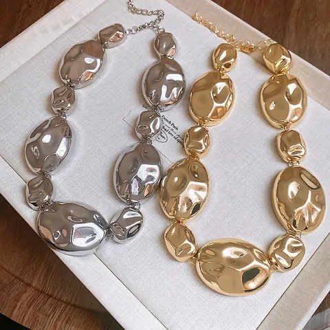 Collar Y Pendientes De Óvalo Irregular Joyería Con Poste De Plata Textura De Metal Líquido Martillado Estilo Punk