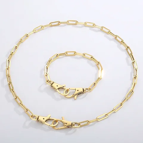 Paperclip Chain Necklace Bracelet Stainless Steel Geometric Double Lobster Clasp Minimalist Punk Fashion Jewelry For Men Women