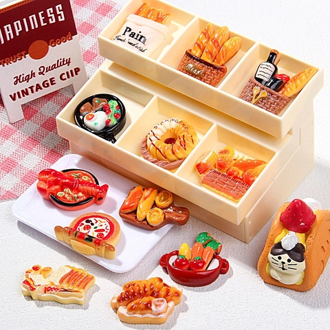 Accessori Cibo In Miniatura Resina Pane Ciambella Pizza Dessert Per Artigianato DIY Fermagli Magneti Da Frigo Decorazione