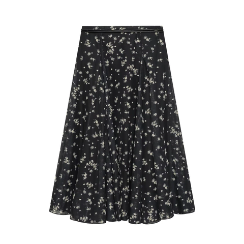 Daisy Print Floral A-Line Skirt Chiffon Polyester With Belt High Waist Pleated Midi Length Streetwear For Women