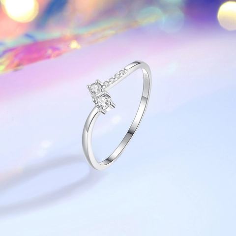 925 Sterling Silver Minimalist Inlaid Rhinestone Ring For Women Geometric Stacking Finger Ring Jewelry Gift White Gold