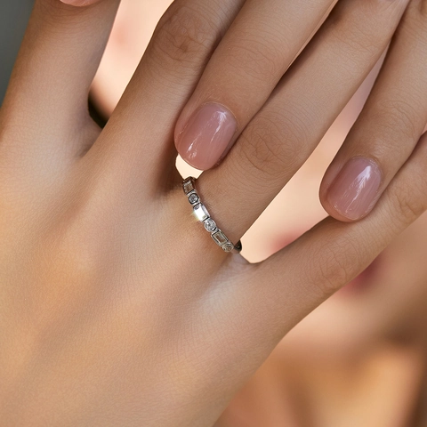 Geometrischer 925 Sterlingsilber Ring Für Damen Einfach Rund Quadrat Zirkonia Stapelbarer Ring Mode Schmuck Geschenk
