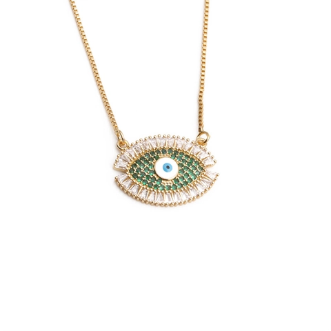 Evil Eye Pendant Necklace Gold Plated Copper Colorful Zircon Enamel Protection Bohemian Jewelry For Women