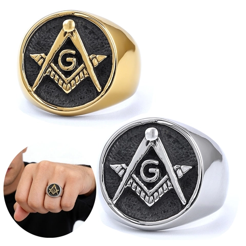 Anello Con Sigillo Massonico Acciaio Inossidabile Squadra Compasso Lettera G Vintage Gioielli Da Uomo