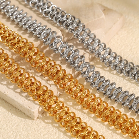 Titanium Steel Exaggerated Chunky Chain Jewelry Set For Women Men Hollow Link Necklace Bracelet Gold Silver Jewelry Gift