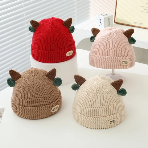 Berretto In Maglia Per Neonati Corna Di Animali Orecchie Inverno Caldo Bambino Cappello Risvolto Morbido Dolce