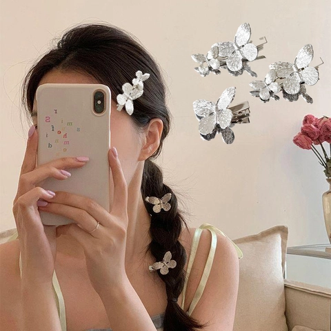 Silver Butterfly Hair Clip Zinc Alloy Duckbill Bangs Side Hairpin Sweet Korean Style For Women