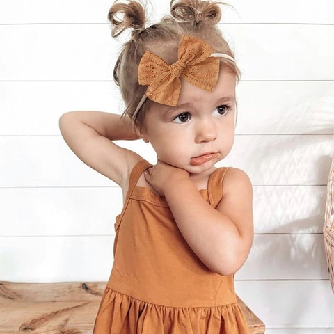 Baby Girl Elastic Headband Hollow Out Cotton Bow Newborn Toddler Hair Band Solid Color Soft Nylon Headwear Accessories