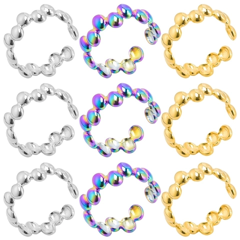 Bubble Kralen Open Ring Roestvrij Staal Verstelbaar Gepolijst Geometrische Minimalistische Sieraden Voor Dames Heren