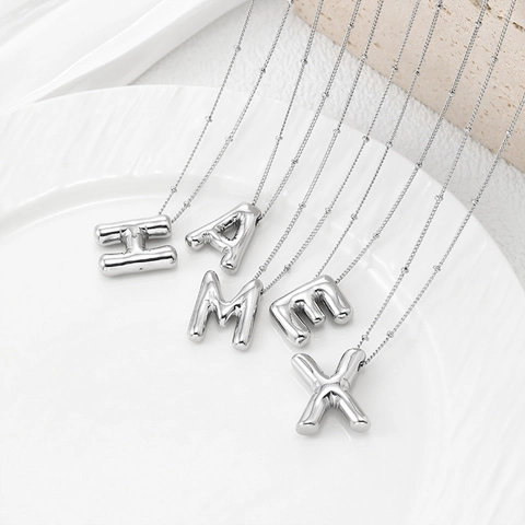 Pendant Necklace Copper Puffed Balloon Letter Smooth Mirror Polish Silver Color Fashion Hip Hop Jewelry For Women