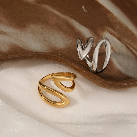 Geometrischer Verstellbarer Ring 316 Edelstahl Minimalistischer Kurvenförmiger Hohler Schmuck Für Frauen Hochglanzpoliert Wasserdicht