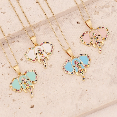 Collar Con Colgante De Elefante Cobre Esmalte Colorido Circonita Joyería De Animales Regalo Para Mujeres