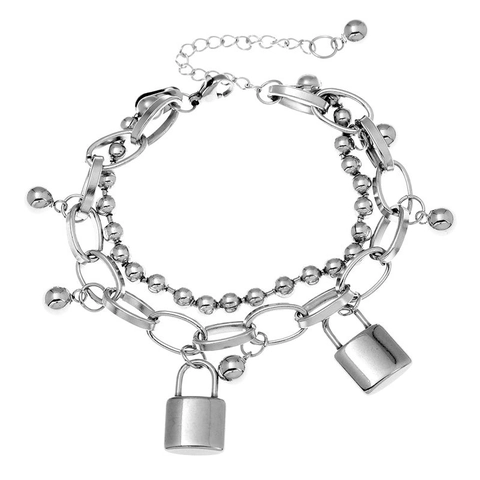 Multilayer Stainless Steel Bracelet With Lock Butterfly Heart Elephant And Coin Charms Hip Hop Fashion For Women