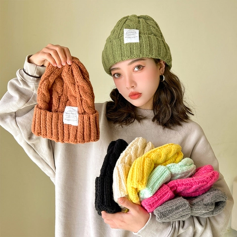 Gorro de Punto Cálido de Invierno Color Sólido Casual Suave Slouchy Skull Cap A Prueba de Viento Espesado Térmico Para Mujeres Hombres