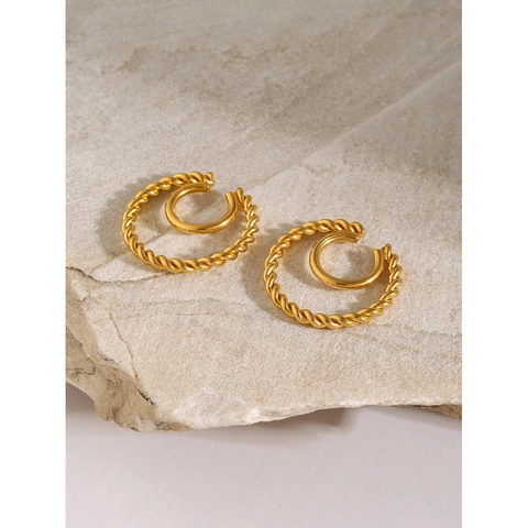 Ear Cuff Doppio Strato Corda Intrecciata Acciaio Inossidabile Placcato Oro 18K Orecchini Geometrici Senza Buco Per Donna