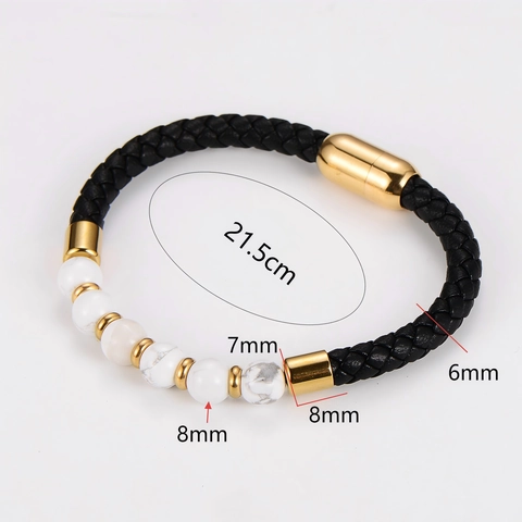 Tiger Eye Stone Beaded Woven Leather Bracelet With 304 Stainless Steel Magnetic Clasp Retro Fashion For Men
