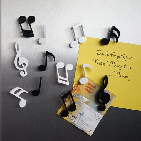 Aimants De Réfrigérateur Note De Musique Support De Mémo Magnétique Décoration De Réfrigérateur Maison Cuisine Blanc Noir ABS