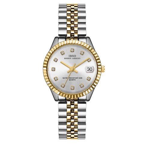 Damen Quarz Uhr Edelstahl Armband Strass Datum Kalender Wasserdicht Luxus Klassisch Lässig Armbanduhr