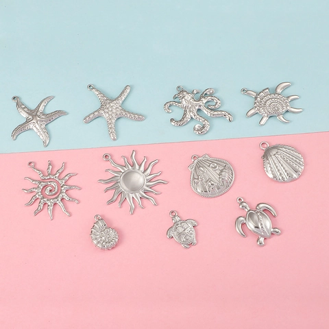 Ocean Theme Starfish Shell Sea Turtle Charms Stainless Steel DIY Jewelry Making Pendants For Necklace Bracelet Beach Style